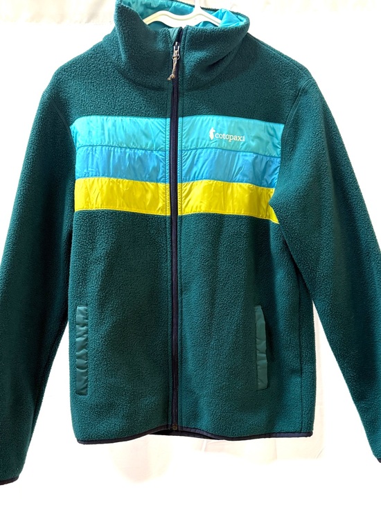 cotopaxi Jackets & Blazers - Cotopaxi Peacock Green Fleece Jacket with Aqua, Blue, Yellow Stripes, Size M